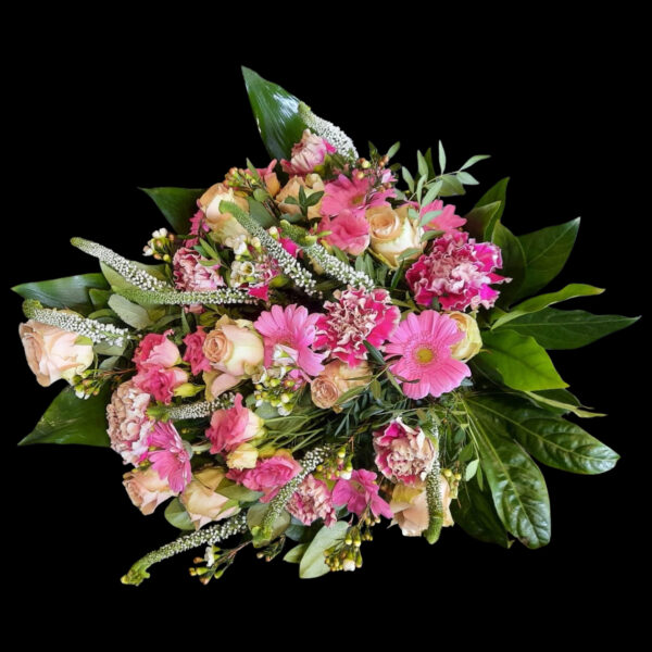 rouwboeket Veld Roze met bloemen in zachte roze tinten